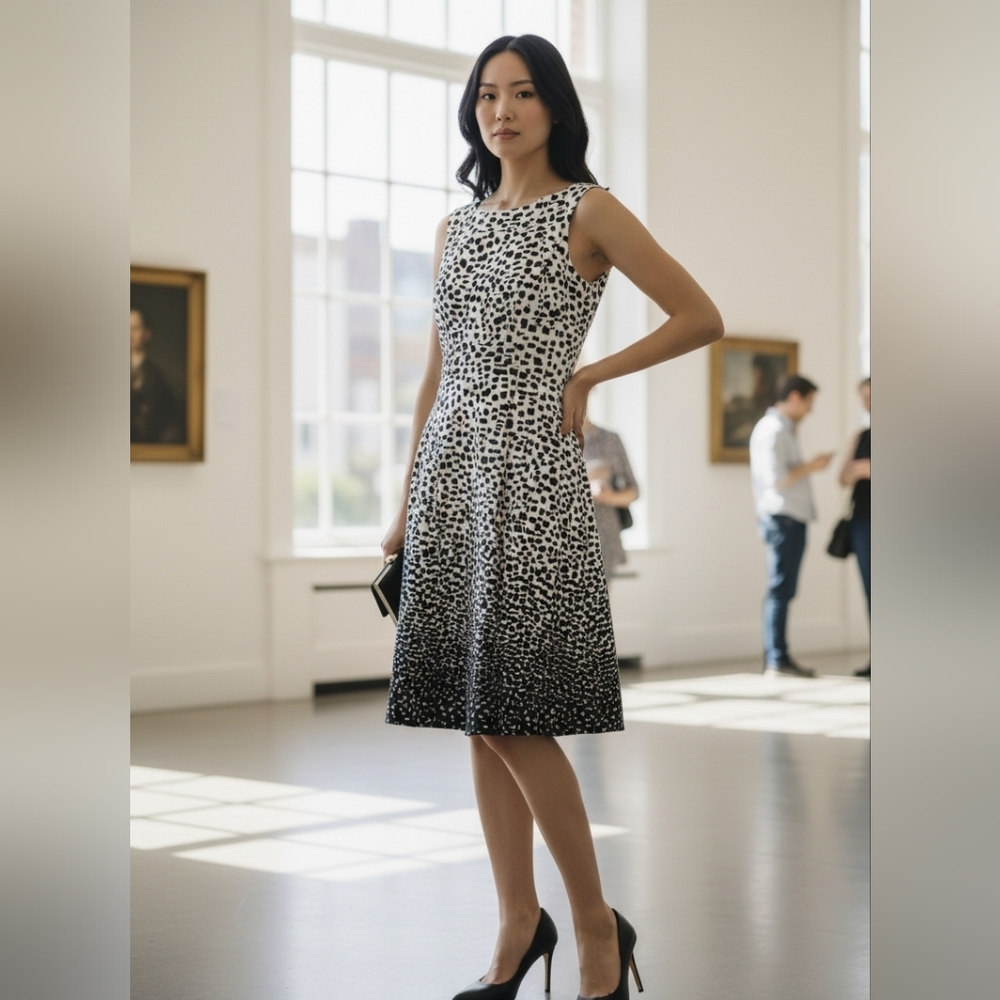 Calvin Klein Monochrome Abstract Midi Dress